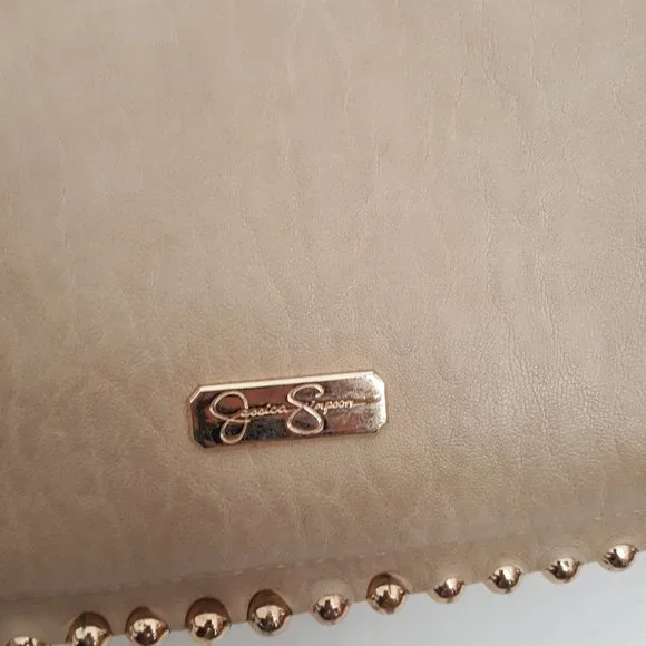 Jessica Simpson Light Blush Large Handbag Hobo Purse with Gold Studs and Strap - Picture 9 of 16